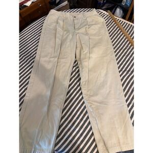 LL Bean Comfort Waist Flannel Lined Chinos Khaki Pleated Pants 38x34 Mens Tan